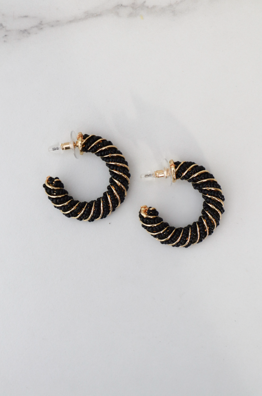 Black hoop statement earring