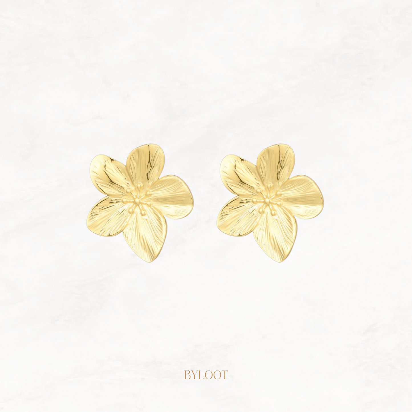 Golden flower statement earring