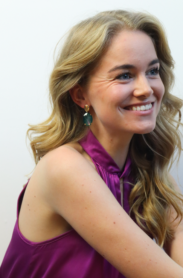 Green pink statement earring