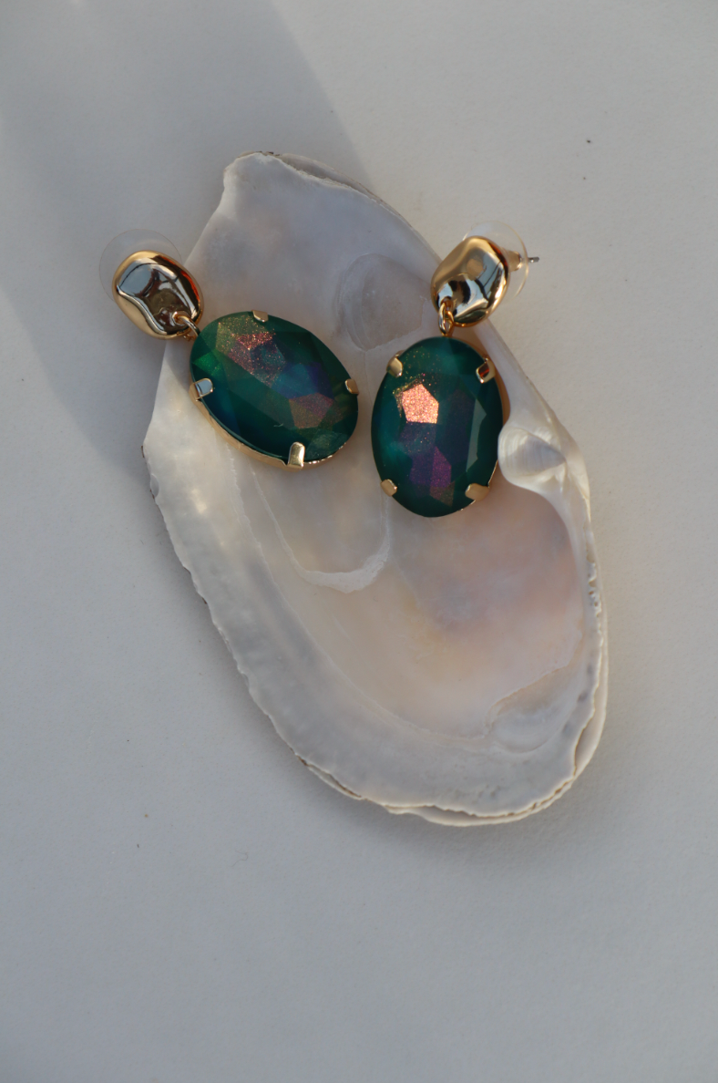 Green pink statement earring