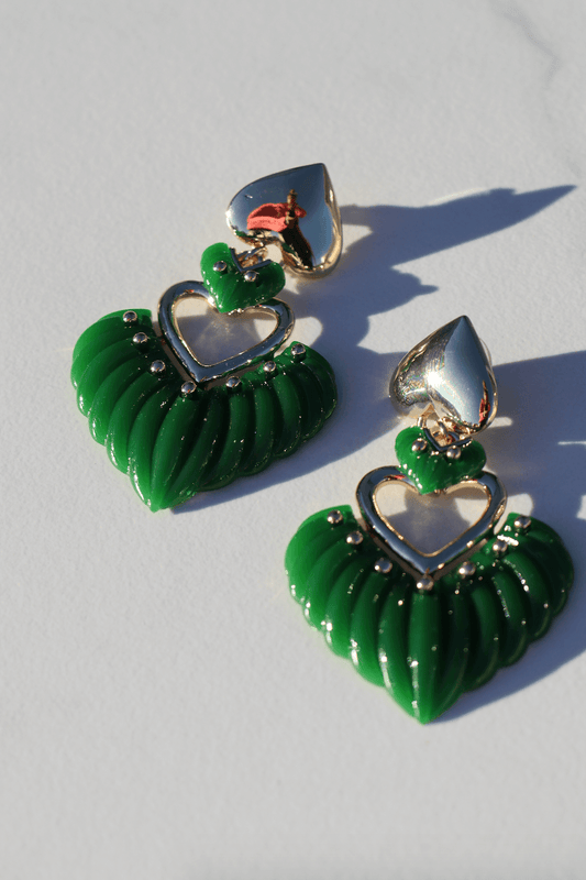 Green heart statement earring
