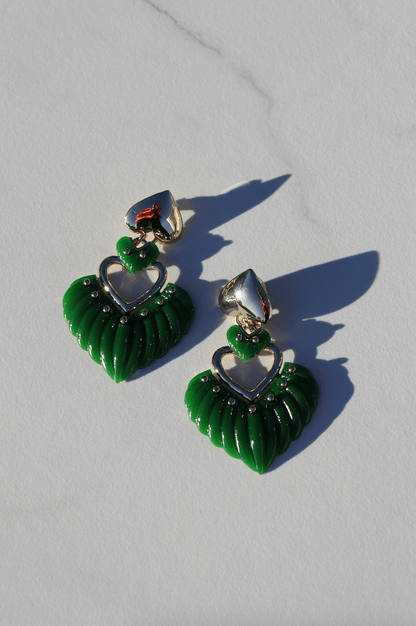 Green heart statement earring