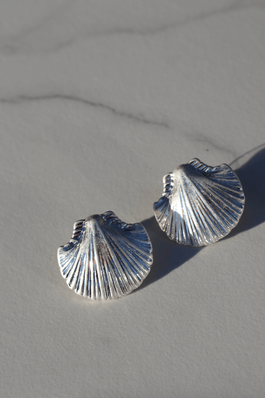 Silver shell statement earring