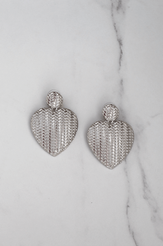 Silver heart statement earring